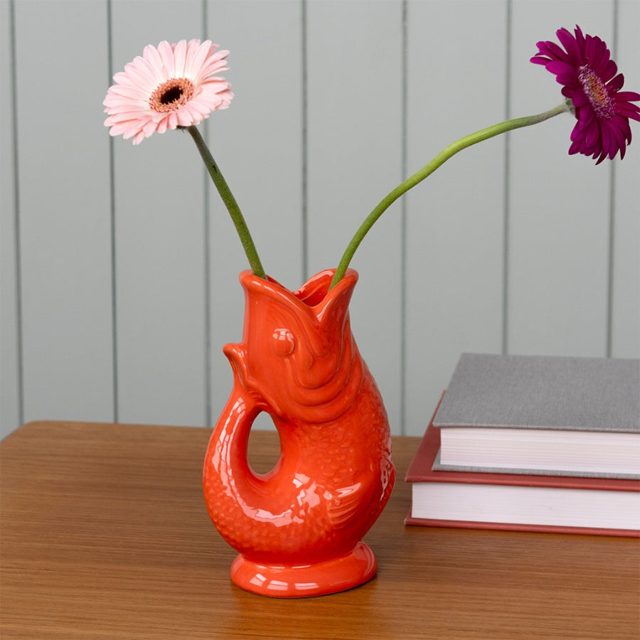 Ceramic Fish Vase - Orange 17cm