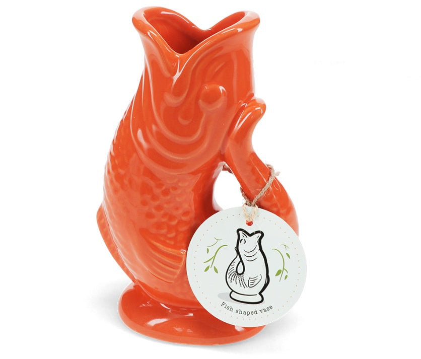 Ceramic Fish Vase - Orange 17cm