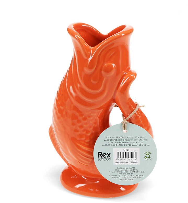 Ceramic Fish Vase - Orange 17cm