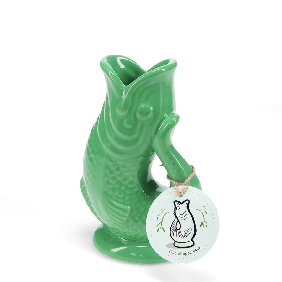 Ceramic Fish Vase - Green, 17cm