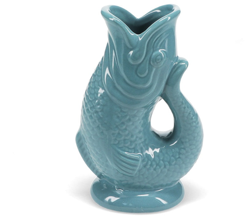Ceramic Fish Vase - Blue, 17cm