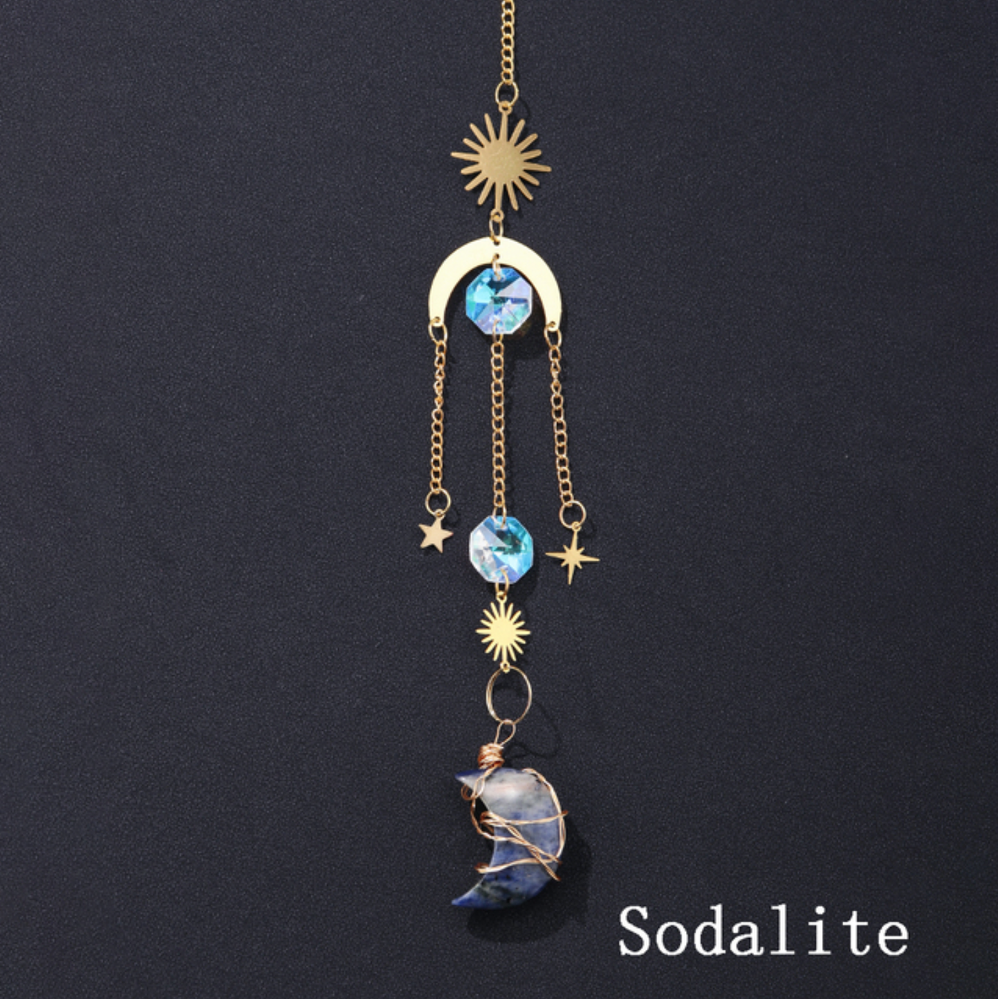 Crystal Moon Suncatcher | Celestial Gemstone Window Hanging
