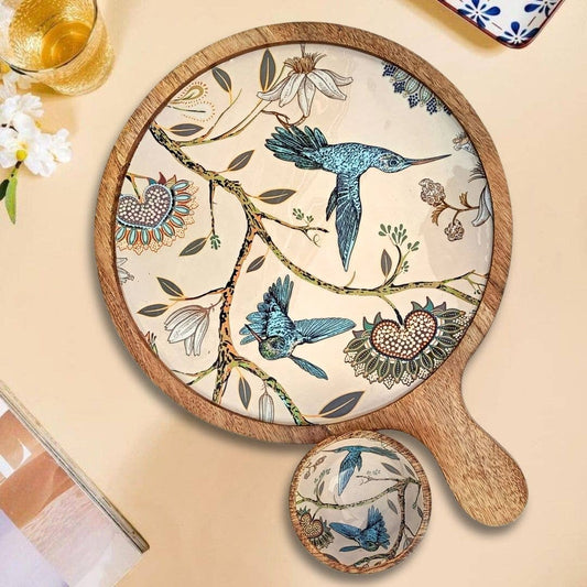 Handmade Charcuterie Board Paddle Tray  with dip bowl - Hummingbird