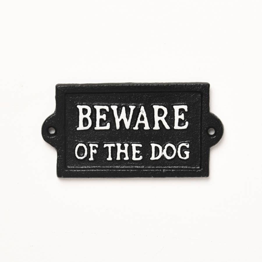 Beware Of The Dog Sign, 12.7cm in Cast iron, Jet Black.