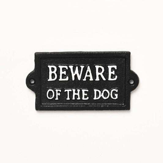 Beware Of The Dog Sign, 12.7cm in Cast iron, Jet Black.