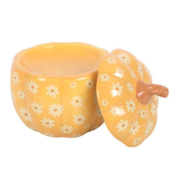 Groovy Floral Pumpkin Ceramic Oil Burner, 14cm