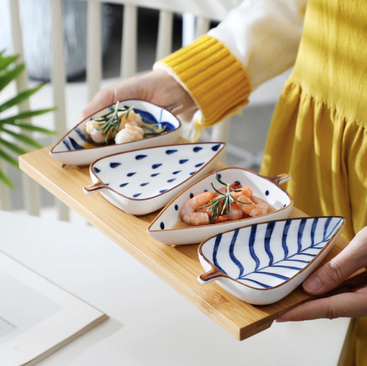 Leaf Ceramic Dipping Bowl Set - Perfect for Sauces & Condiments
