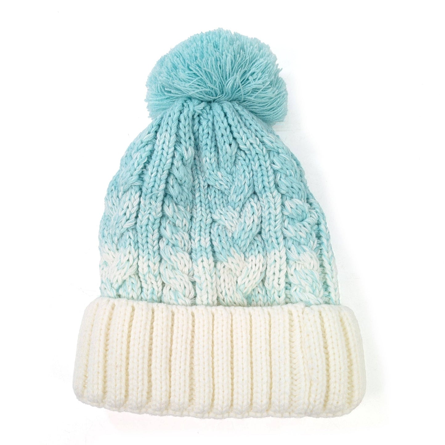 Ice Cream Blue Cable Knit Bobble Hat | Faux Fur Lining