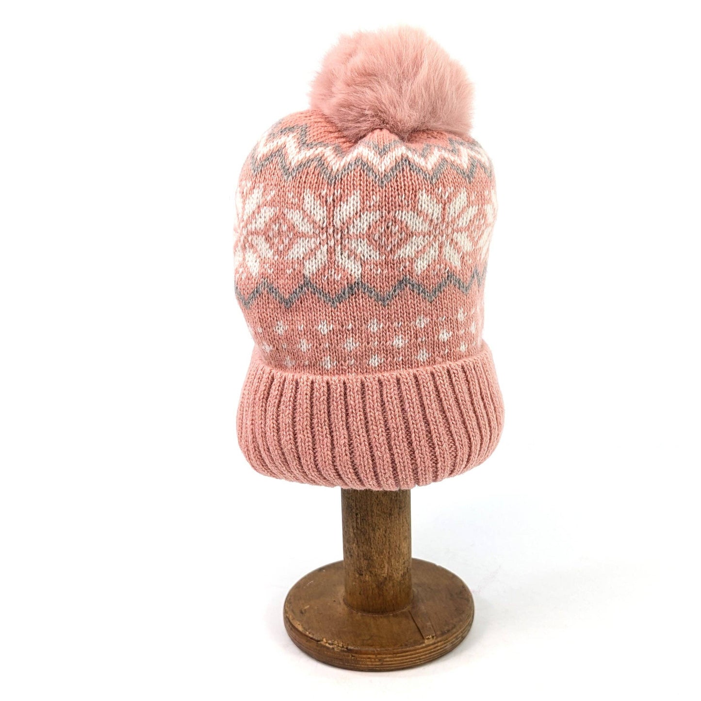 Fluffy Nordic Bobble Hat Pink with Faux Fur Lining