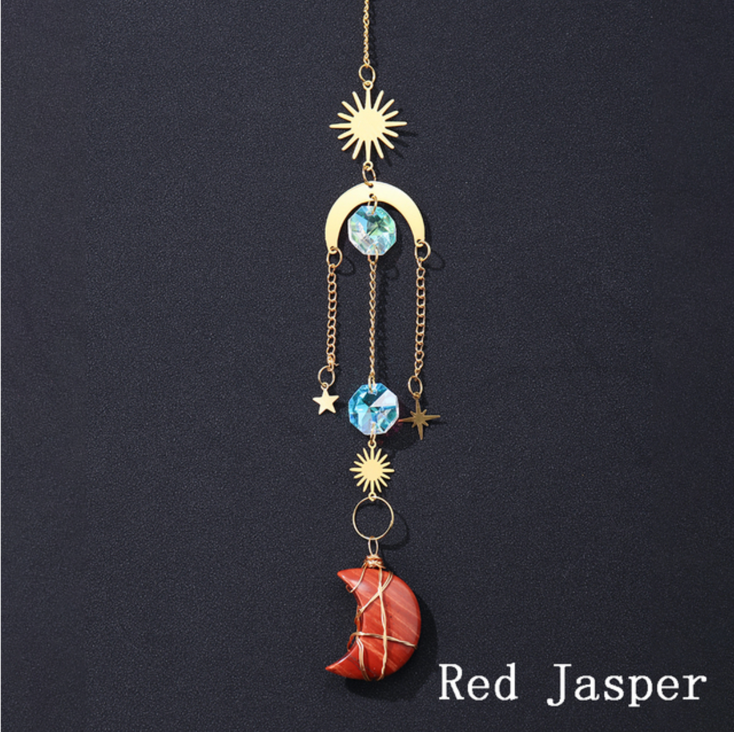 Crystal Moon Suncatcher | Celestial Gemstone Window Hanging