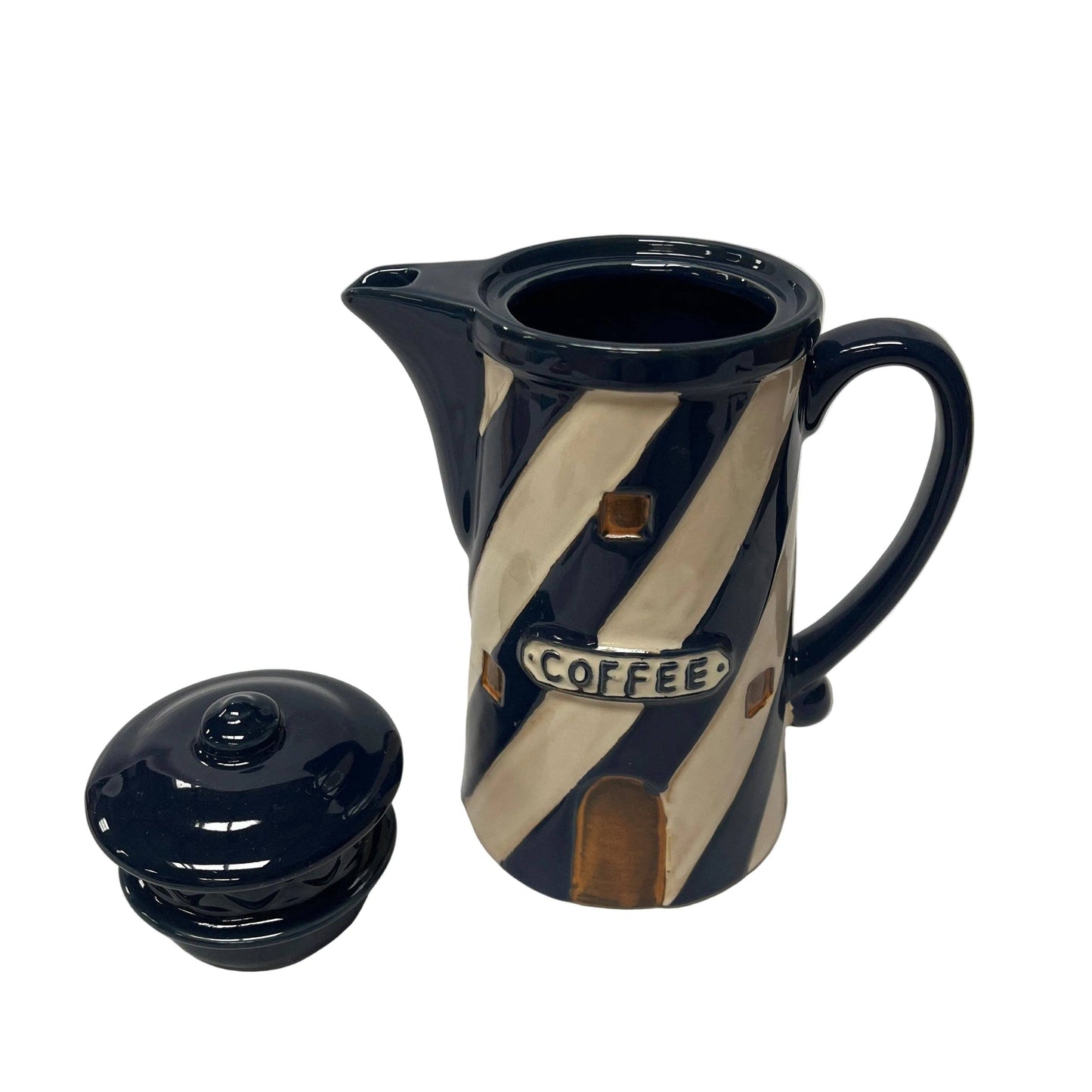 Moby Dick Novelty Coffee Pot | Navy Blue & White Stripe H9"