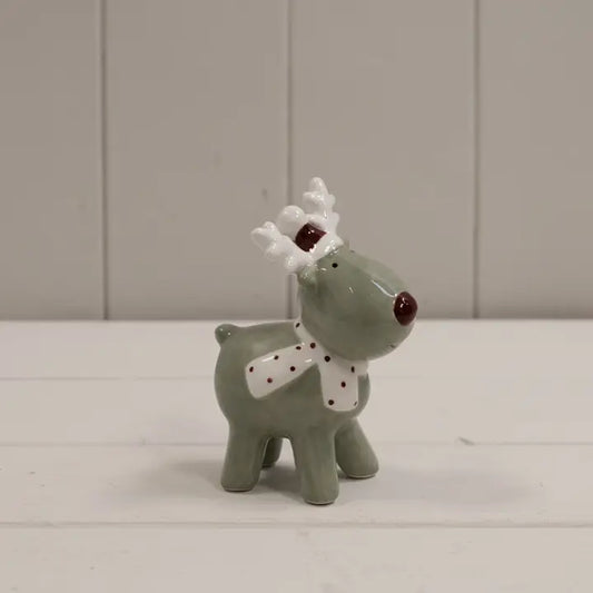 Light Green/White Ceramic Reindeer Decoration