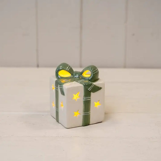 White/Green Ceramic Present with Led