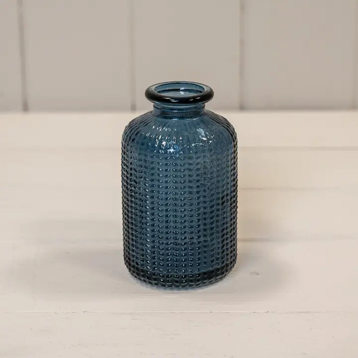 Blue Dimpled Glass Vase or Diffuser bottle H10cm