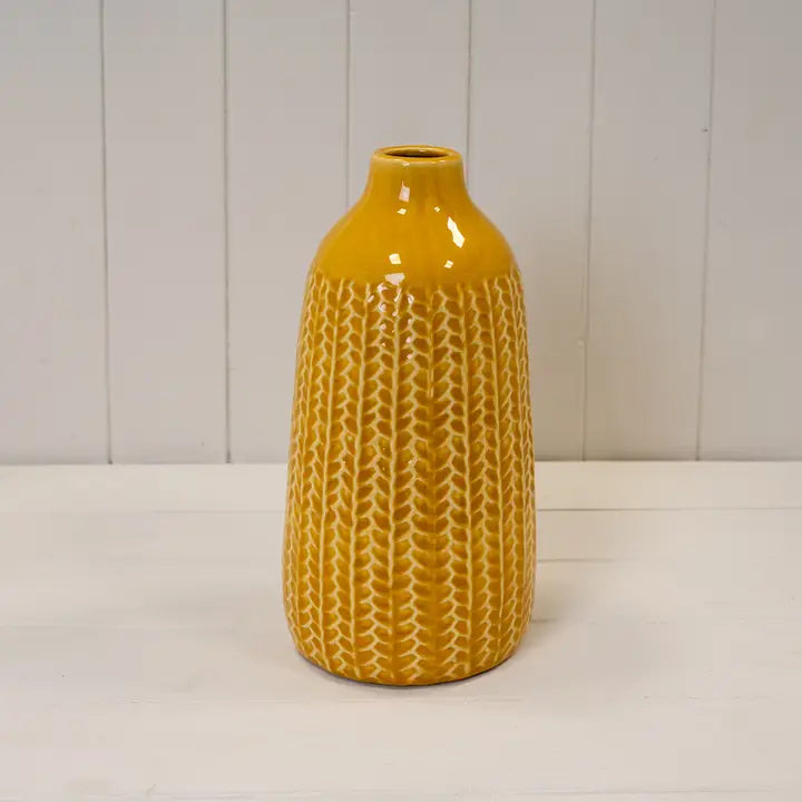 Beautiful Ribbed Yellow Ceramic Vase H28.5cm.