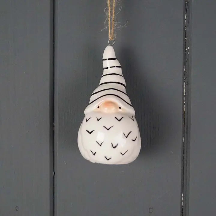 Black and White hanging Ceramic Santa L3.9cm D3.9cm x H7.1cm