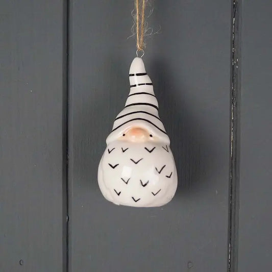 Black and White hanging Ceramic Santa L3.9cm D3.9cm x H7.1cm