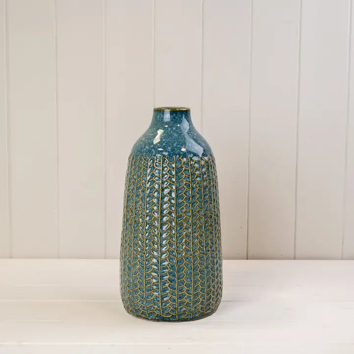 Blue Ceramic Vase with knitted finish H28.5cm -Lovely
