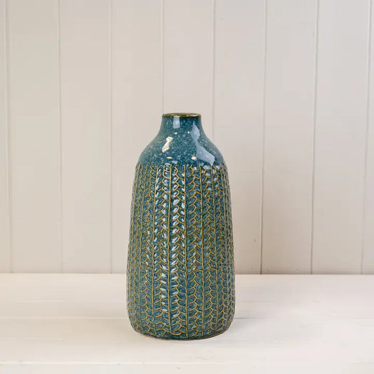 Blue Ceramic Vase with Knitted Finish H28.5cm