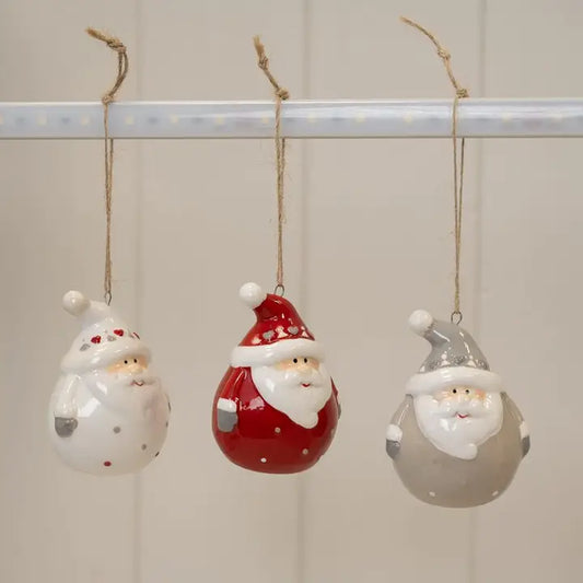 Acetate Box of 3 Ceramic Santa Baubles