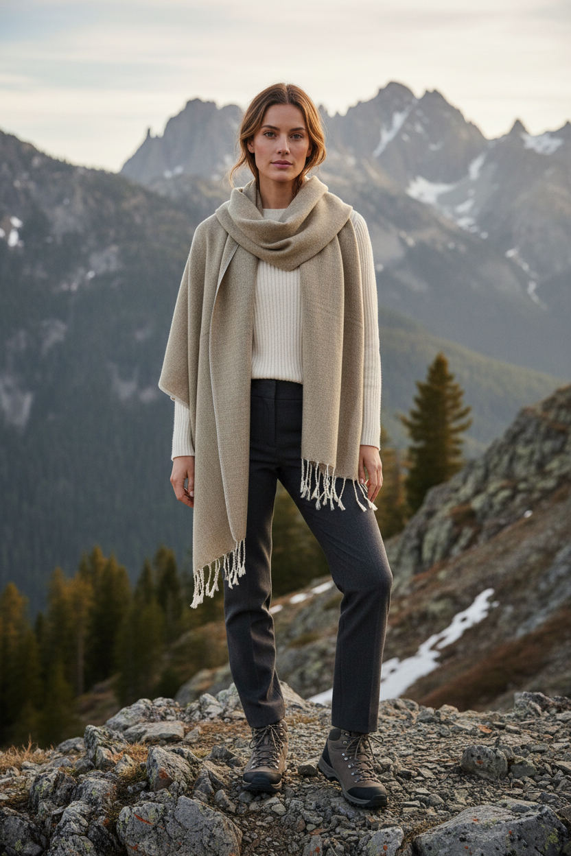 Luxurious Herringbone Weave Oversized Winter Scarf -Ethically sourced and Vegan