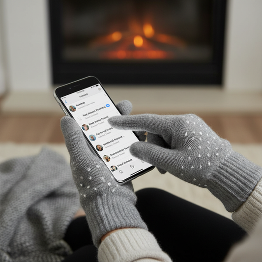 Gloves with Tiny Hearts - Grey