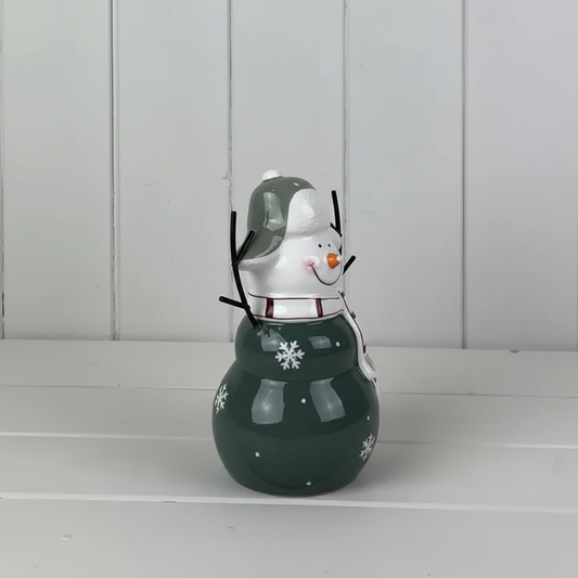Dark Green & White Ceramic Snowman Decoration