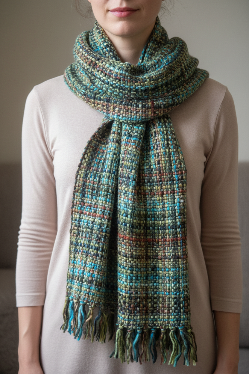 Chunky Tweed Scarf | Hand-Dyed & Handwoven | Cool Trade Winds