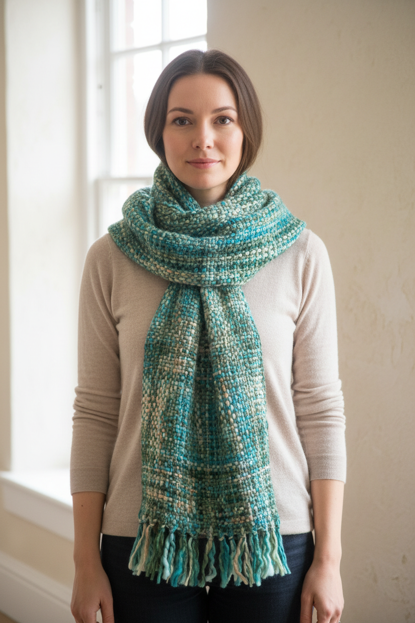 Chunky Tweed Scarf | Hand-Dyed & Handwoven | Cool Trade Winds