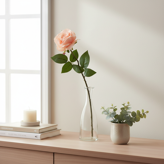 Artificial Open Rose - Light Peach H54cm