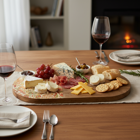 Cheese Board Charcuterie Board, Snack Serving Board With French Floral Print