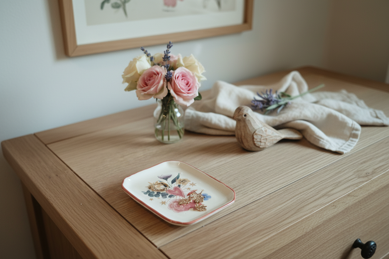 Floral Heart Trinket Dish 10cm | Toadstool & Stars Ceramic Jewellery Tray