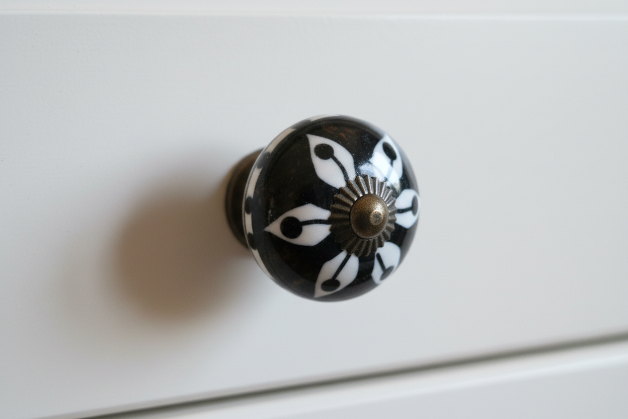 Ceramic Drawer Knobs | Black & White with Bronze Centre | Sold in Pairs