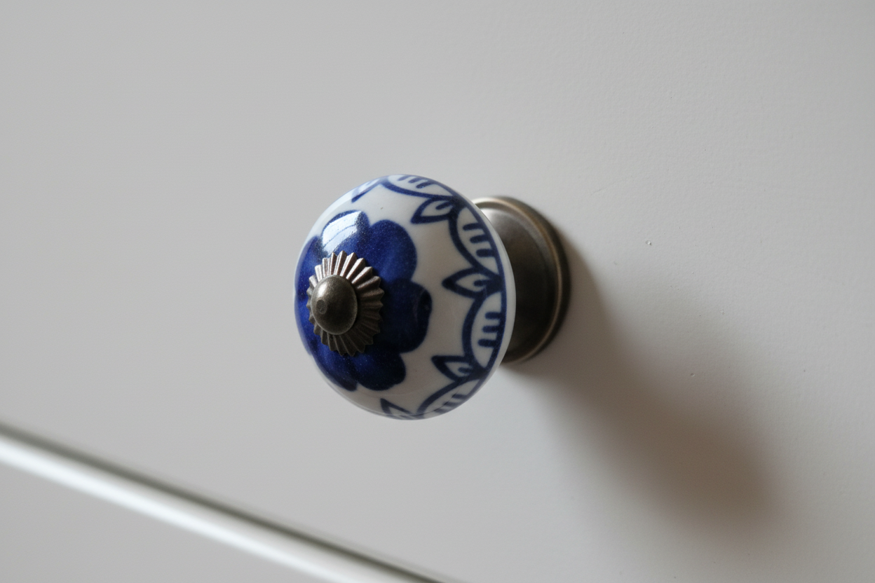 Ceramic Drawer Knobs | Blue with Bronze Centre | Sold in Pairs