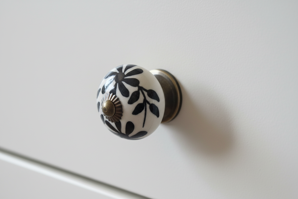 Ceramic Drawer Knobs | Leaf Pattern & Gunmetal Centre | Sold in Pairs