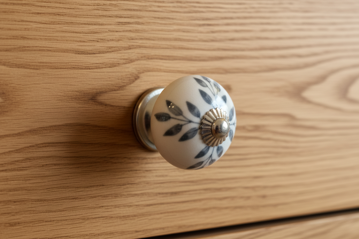 Ceramic Drawer Knobs | Vintage Leaf & Silver Centre | Sold in Pairs