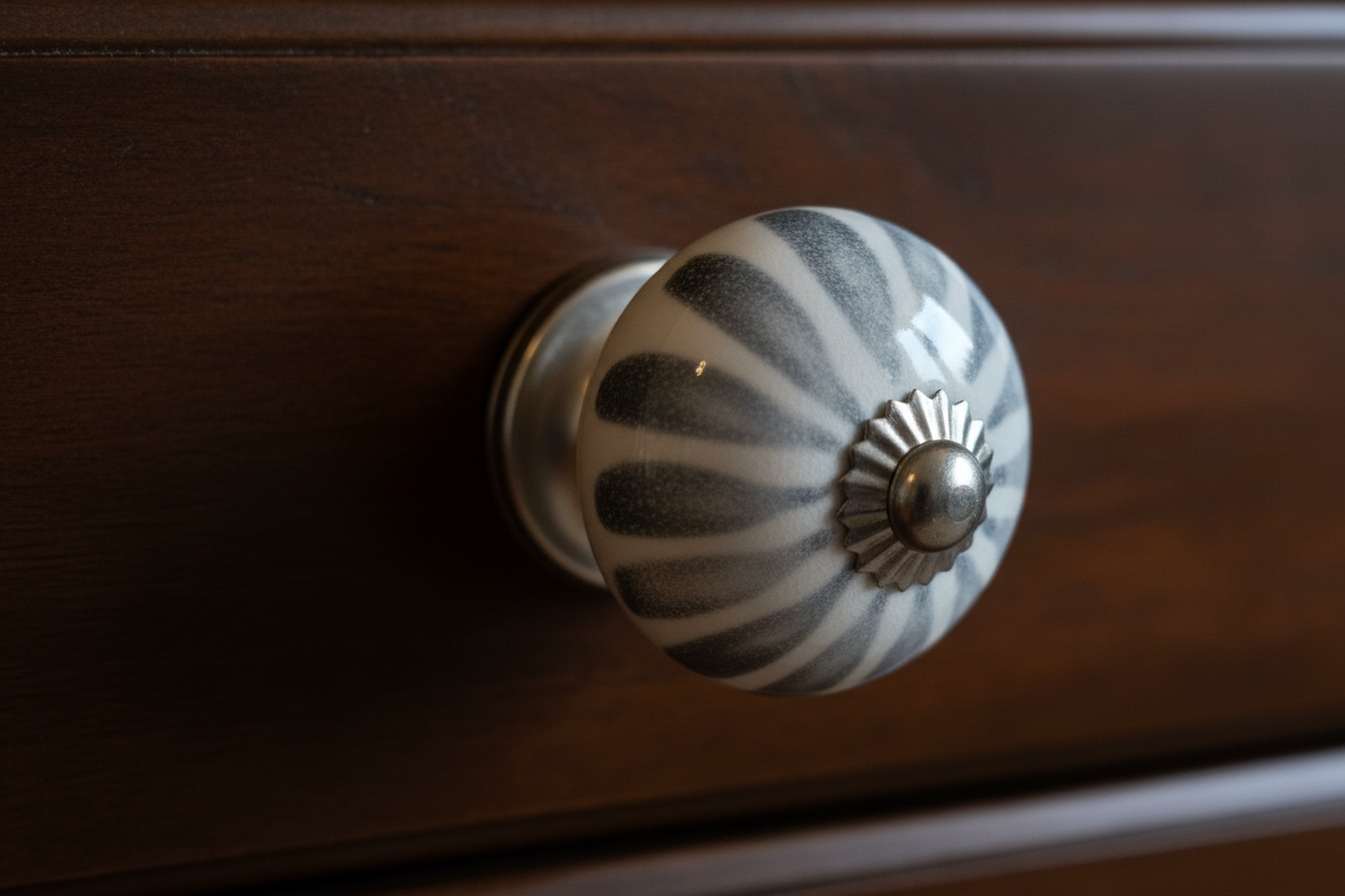 Ceramic Drawer Knobs | Propeller Pattern & Silver Centre | Sold in Pairs