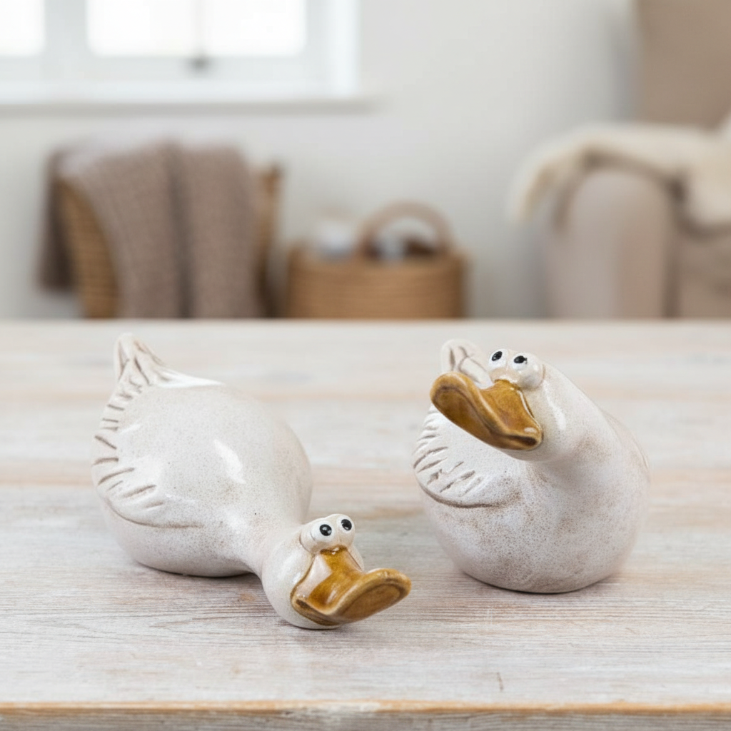 Rustic Duck White Ornament, 13.9cm