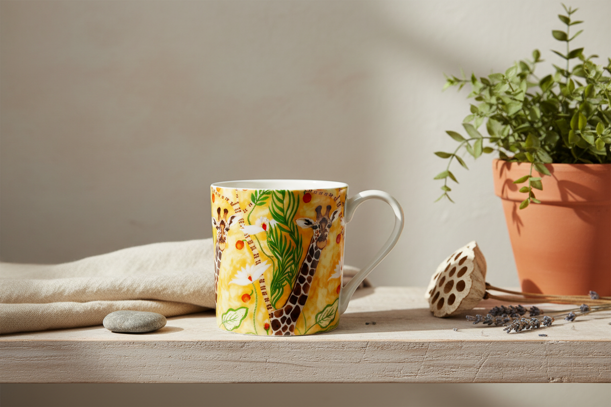 Giraffe Illustrated Bone China Mug with Gift Box