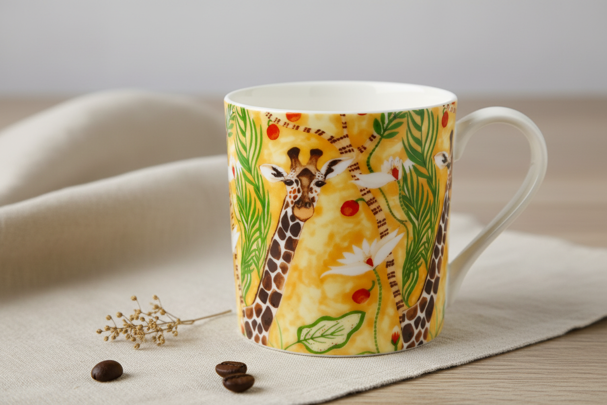 Giraffe Illustrated Bone China Mug with Gift Box