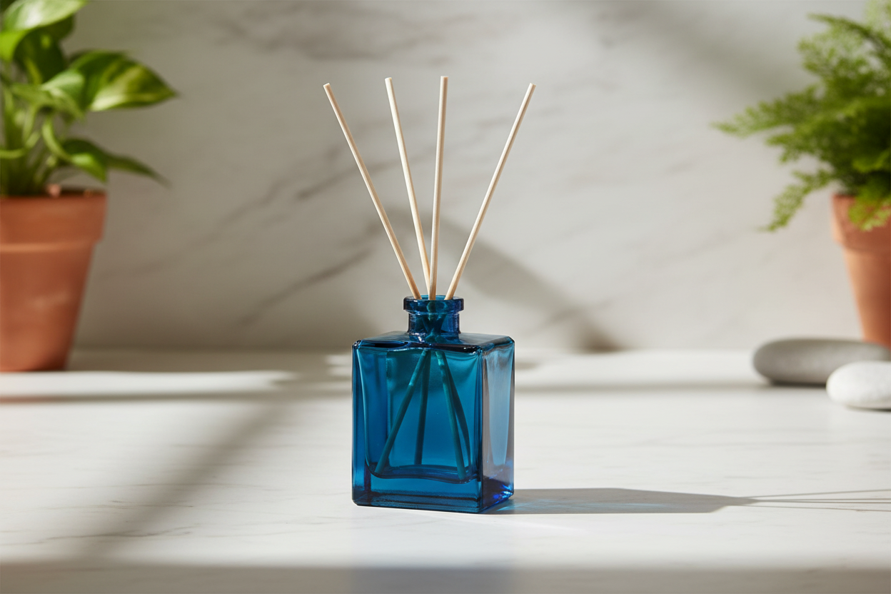 Blue Glass Flower Vase Or Diffuser Bottle, 10.5cm
