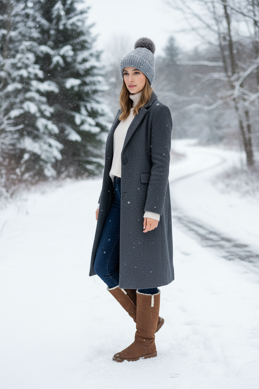 Pearl Faux Fur Pompom Hat - Silver Grey