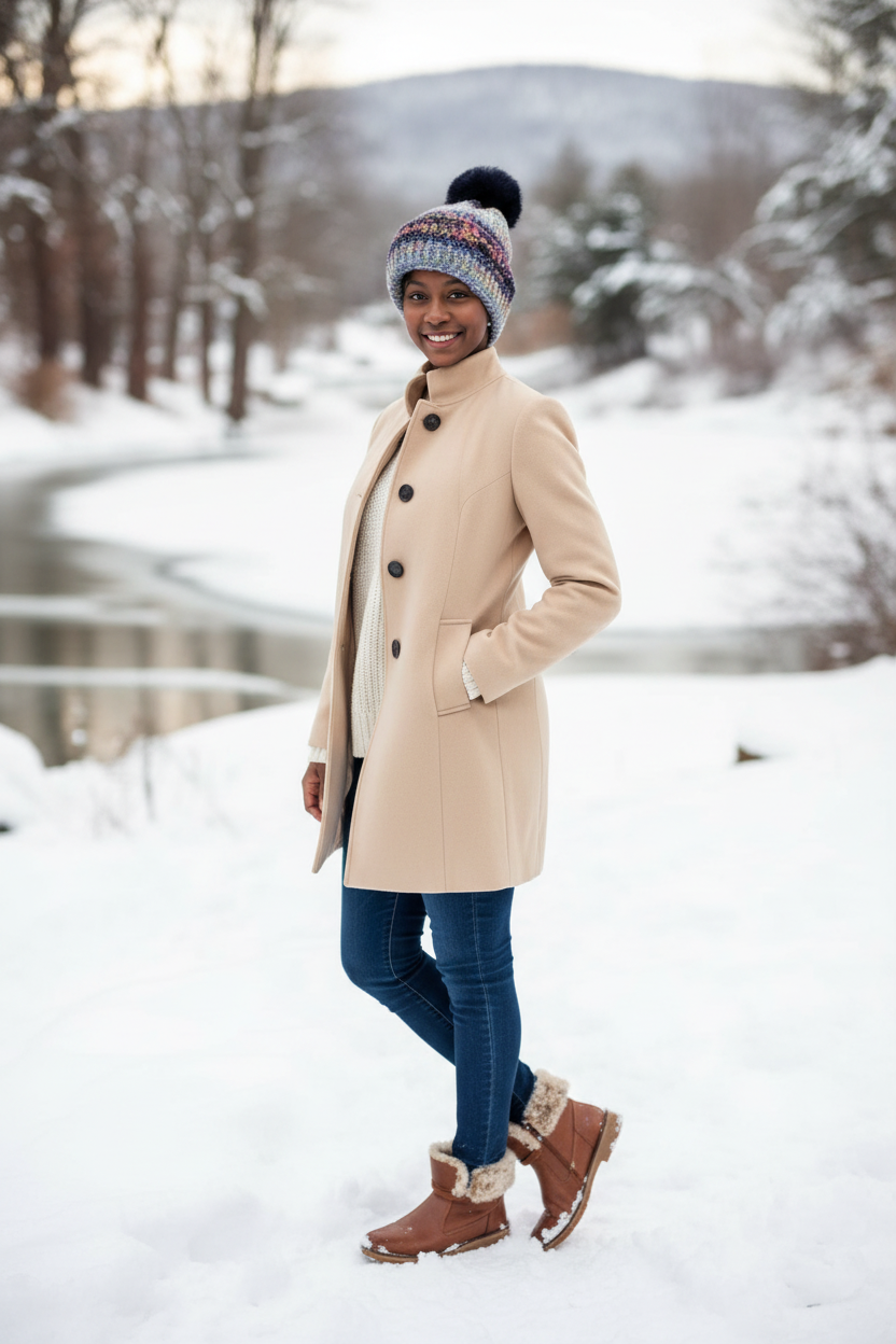 Multi Layer PomPom Hat - Navy Sunset