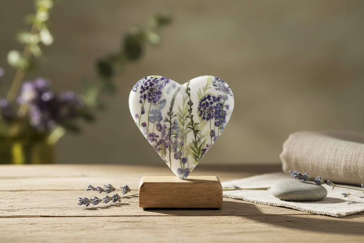 Lavender Design Heart On Base 12cm