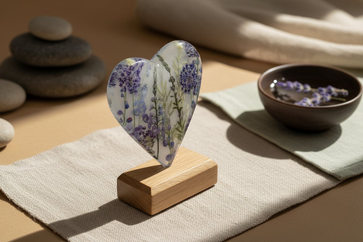 Lavender Design Heart On Base 12cm