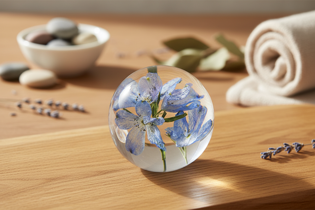 Delphinium Crystal Resin Lens Ball 80mm