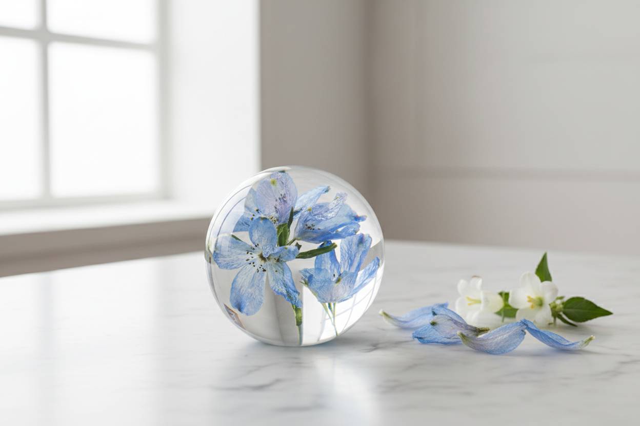 Delphinium Crystal Resin Lens Ball 80mm