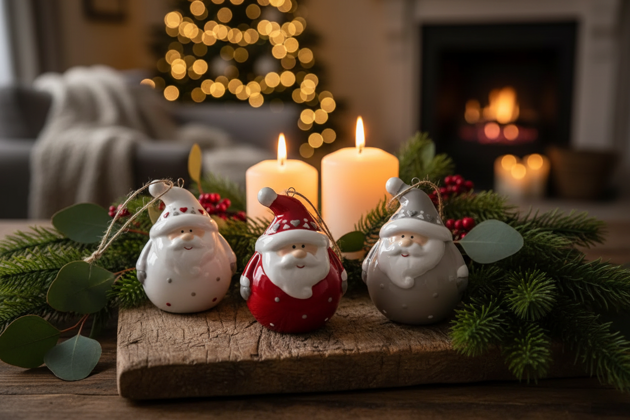 Ceramic Santa Baubles Set of 3 -H6.4cm