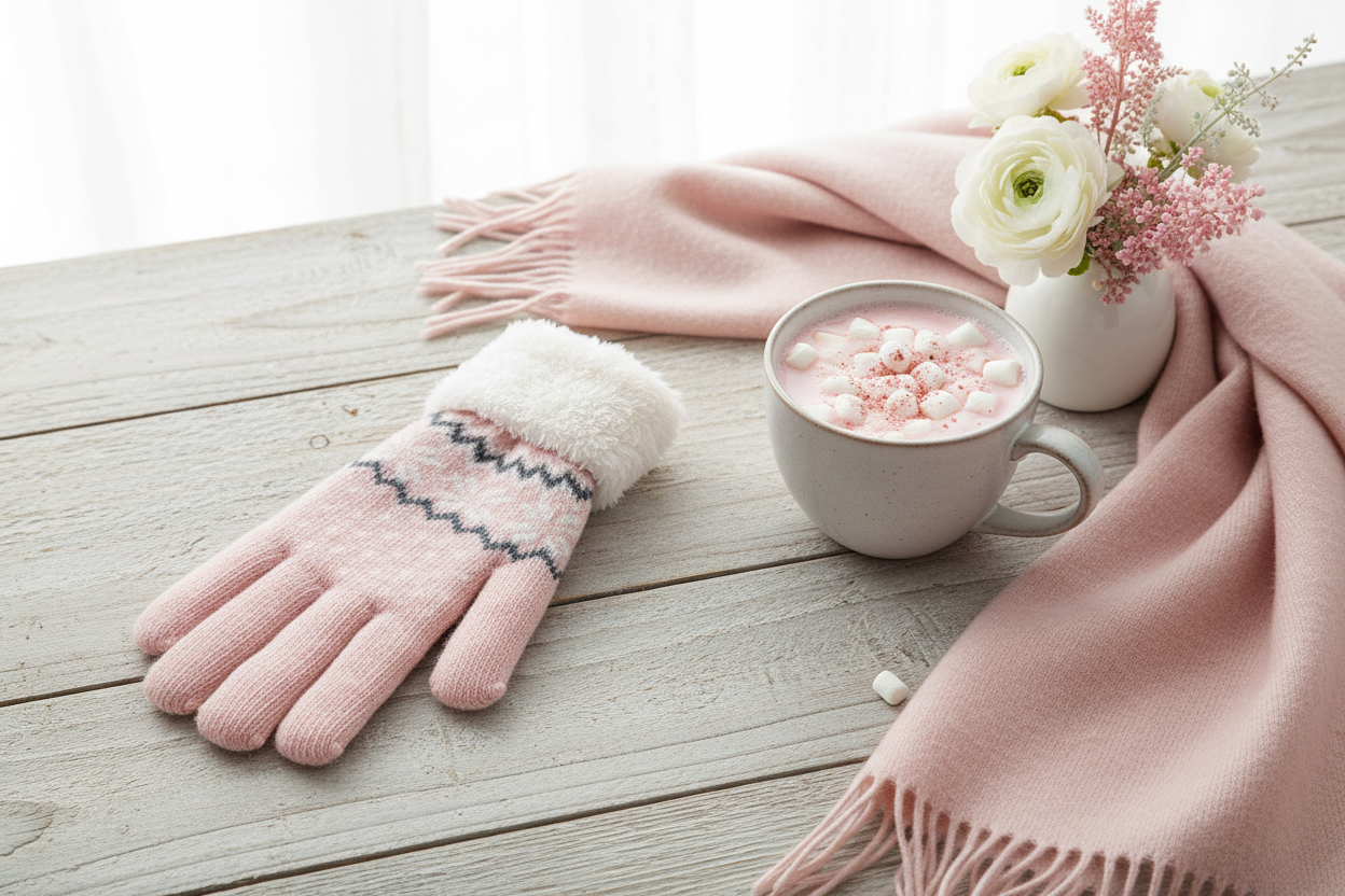 Fluffy Nordic Gloves - Pink