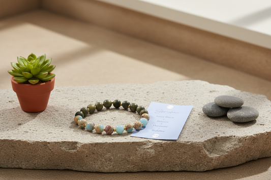 Shoushan Stone & Wood Bracelet - Green Natural
